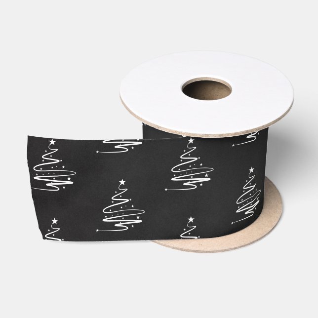 Ruban En Satin Élégant Motif noir blanc sapin de Noël (Bobine)