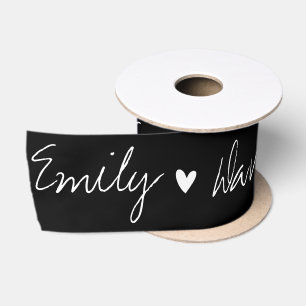 Ruban En Satin Élégant Noir Blanc Marié & Noms de chambre Mariage