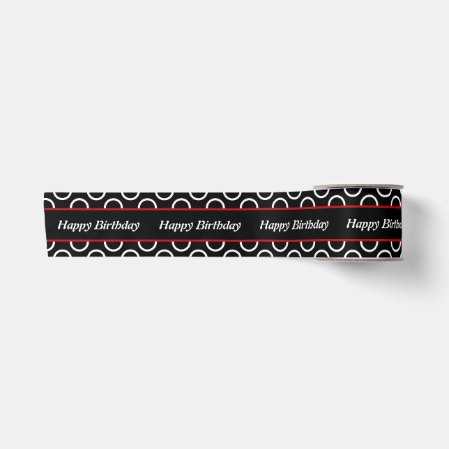 Ruban En Satin Élégant noir Polkadot joyeux Anniversaire Satin ru (Devant)