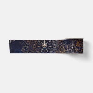Ruban En Satin Elégant or et bleu foncé Motif de mandala