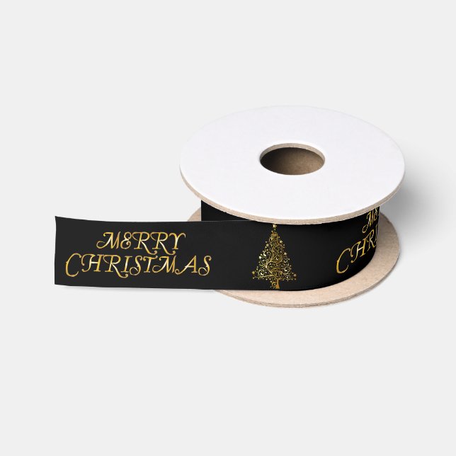 Ruban En Satin Elégant or Joyeux sapin de Noël (Bobine)