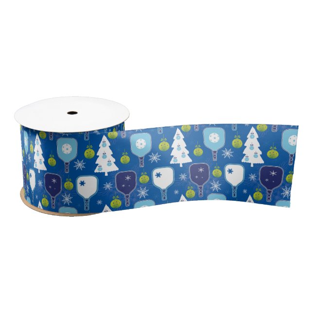 Ruban En Satin Elégant pickleball de Noël bleu et blanc (Bobine)