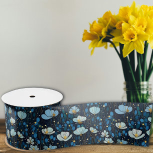 Ruban En Satin Élégant Pretty Pale Blue Poppy Floral