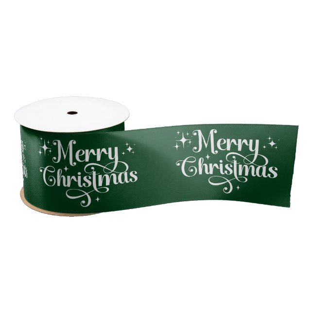 Ruban En Satin Élégant Retro Green Joyeux Enveloppement de Noël (Bobine)