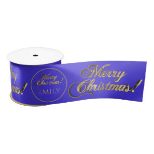 Ruban En Satin Élégant script d'or violet vers ou depuis Noël