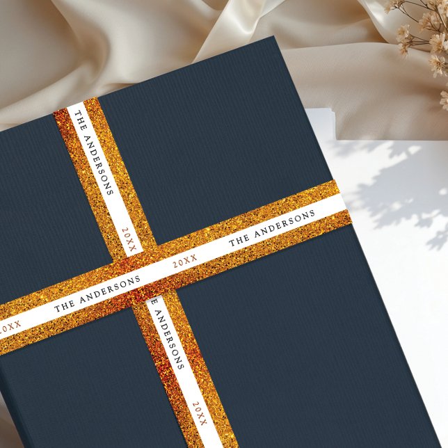 Ruban En Satin Elegant Shiny Gold White Sparkle Glitter Name Typo (Créateur téléchargé)