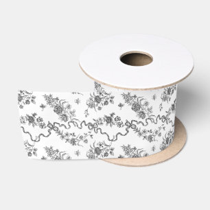 Ruban En Satin Élégant Vintage gravé noir Roses et rubans