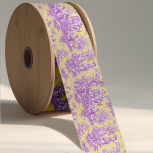 Ruban En Satin Elégant vintage violet jaune toile de jouy