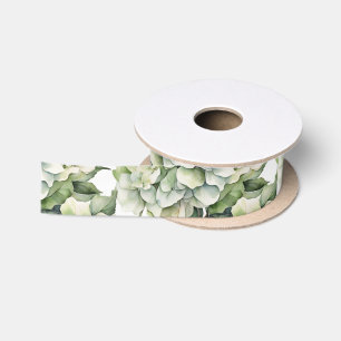 Ruban En Satin Elégante aquarelle blanche vert hydrangée florale