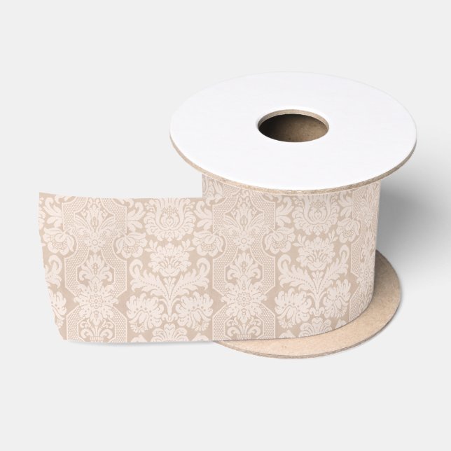 Ruban En Satin Elégante crème ornée Victorian Damask (Bobine)