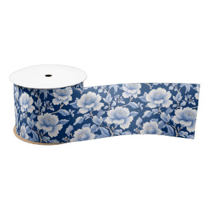 Ruban En Satin Élégante douche de mariage florale bleue de chinoi