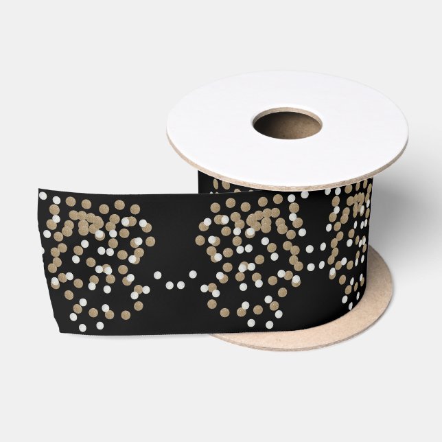 Ruban En Satin élégante fête de vacances Black Gold Confetti (Bobine)