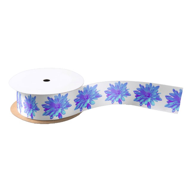 Ruban En Satin Élégante fleur florale violette bleu (Bobine)