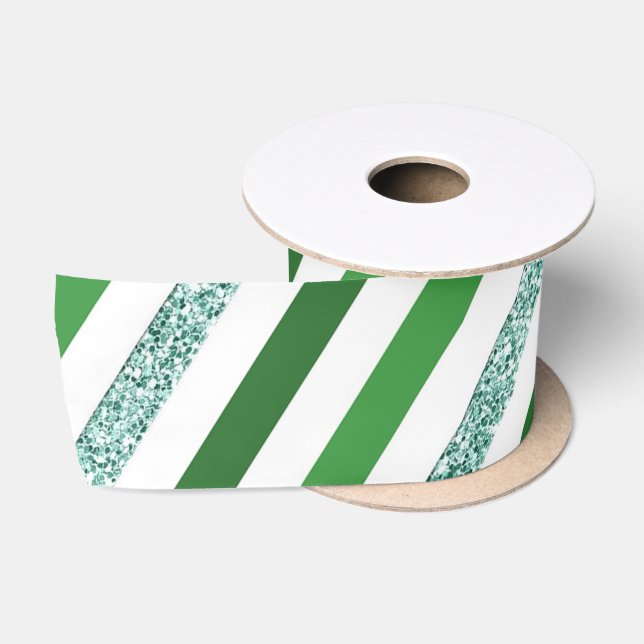 Ruban En Satin Elégante Parties scintillant Green Stripes, Noël (Bobine)