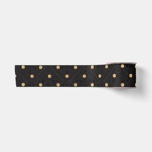 Ruban En Satin Élégants Pois Black and Gold Foil (Devant)