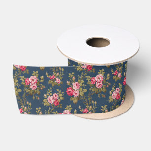 Ruban En Satin Élégants Roses Vintages sur Arrière - plan bleu