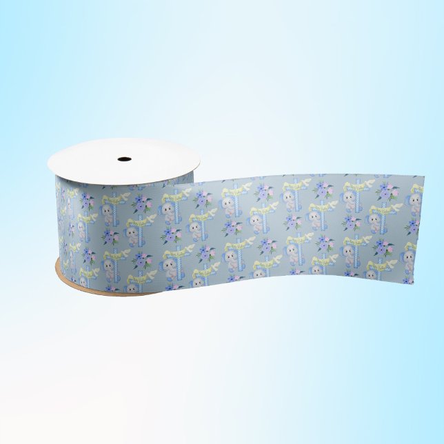 Ruban En Satin Elephant Bébé avec Dove Croix Joyeux Baptême (Créateur téléchargé)