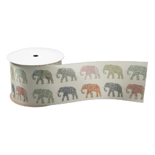 Ruban En Satin Eléphant Coloré Animal Motif contemporain