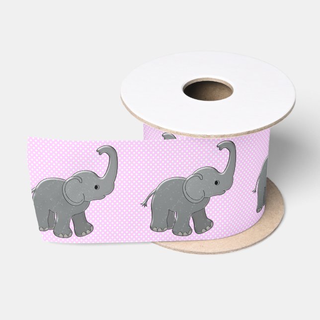 Ruban En Satin éléphant rose de baby shower (Bobine)