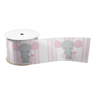 Ruban En Satin Éléphant rose w/Stripes de bébé infantile