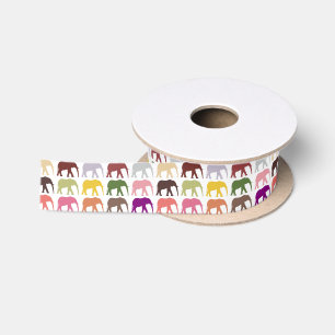Ruban En Satin Eléphants Colorés, Motif Des Eléphants