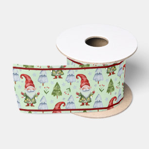 Ruban En Satin Emballage cadeau de Noël Gnome vert aquarelle