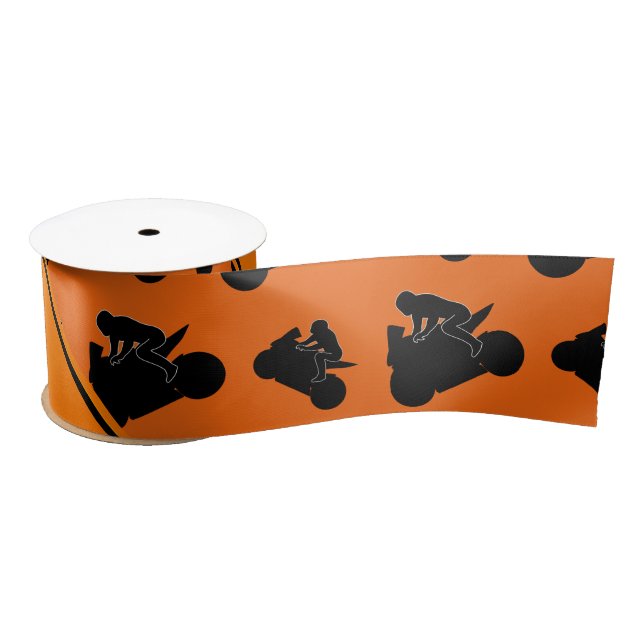Ruban En Satin Emballage noir orange nommé personnalisé de moto (Bobine)