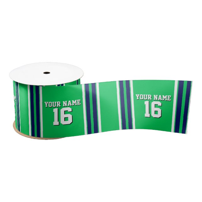 Ruban En Satin Emerald Green avec Navy White Stripes Team Jersey (Bobine)