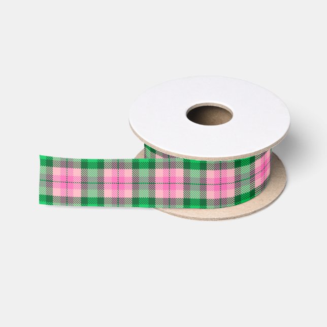 Ruban En Satin Emerald Green, Hot Rose Preppy Plaid LG (Bobine)