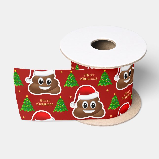 Ruban En Satin emoji poo de noël avec ruban casque santa (Bobine)