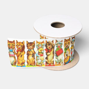 Ruban En Satin empreinte de chats heureux