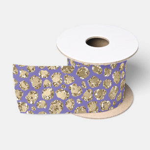 Ruban En Satin Empreinte de léopard d'étincelle en or violet