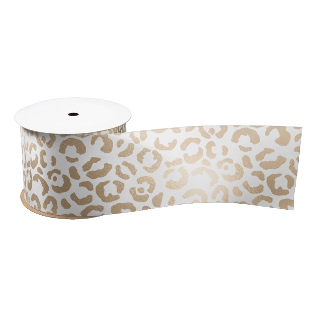 Ruban En Satin Empreinte de léopard en bronze blanc or  (Bobine)