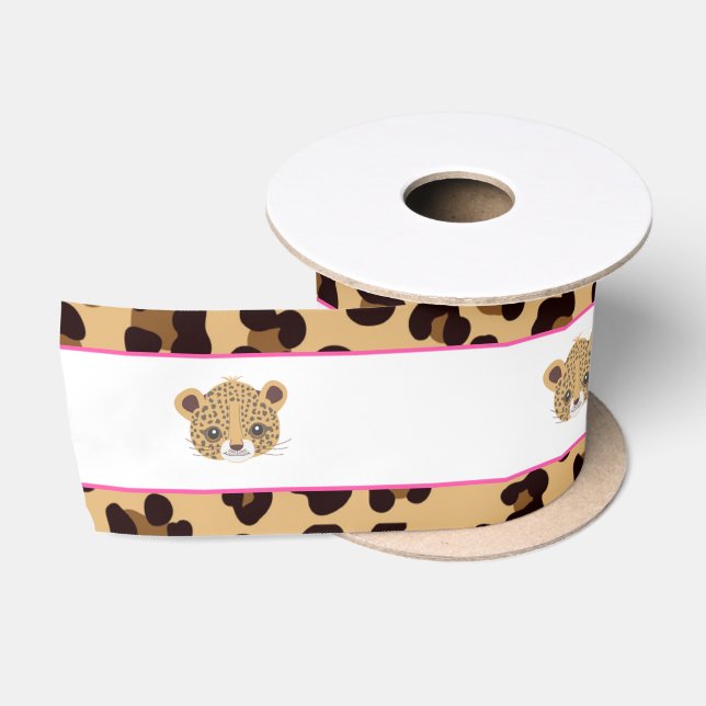 Ruban En Satin Empreinte de léopard Pink Quatre foil Cadeau (Bobine)
