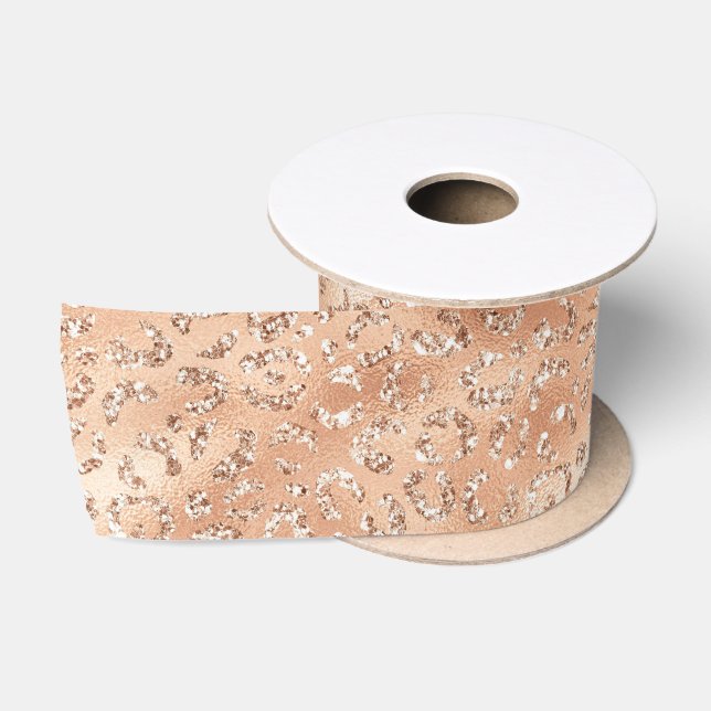 Ruban En Satin Empreinte de léopard rose Gold Faux Parties scinti (Bobine)