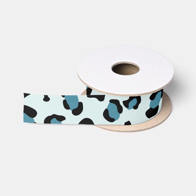 Ruban En Satin Empreinte de léopard, Spots de léopard, Leopard bl (Bobine)
