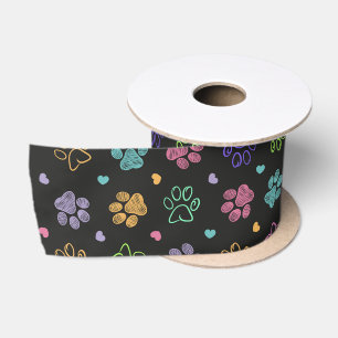 Ruban En Satin Empreintes de patte de gribouillis colorés