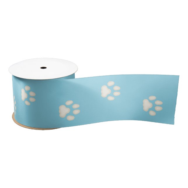 Ruban En Satin Empreintes de pattes de chats marchant sur bleu cl (Bobine)