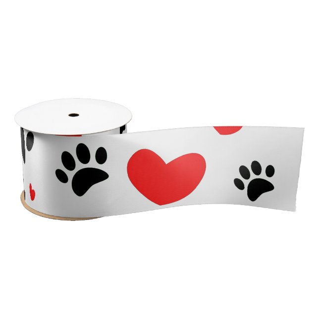 Ruban En Satin Empreintes de pattes De Chien De Cartoon Random Et (Bobine)