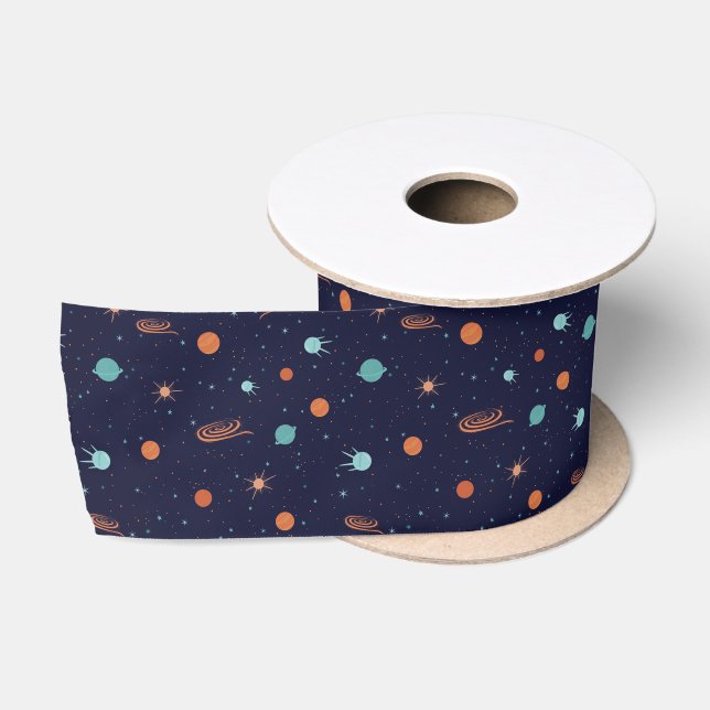 Ruban En Satin Enfants Espace Profond Tir Stars Planètes Trous No (Bobine)