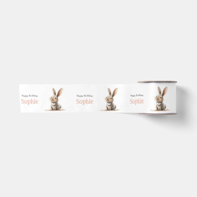 Ruban En Satin Enfants Joyeux Anniversaire Cute Bunny Custom (Devant)