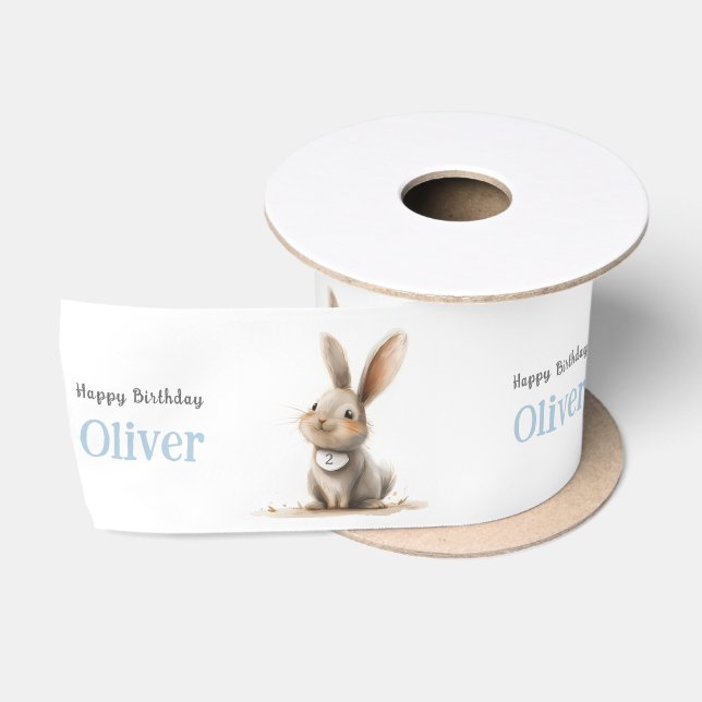 Ruban En Satin Enfants Joyeux Anniversaire Nom du lapin mignon (Bobine)
