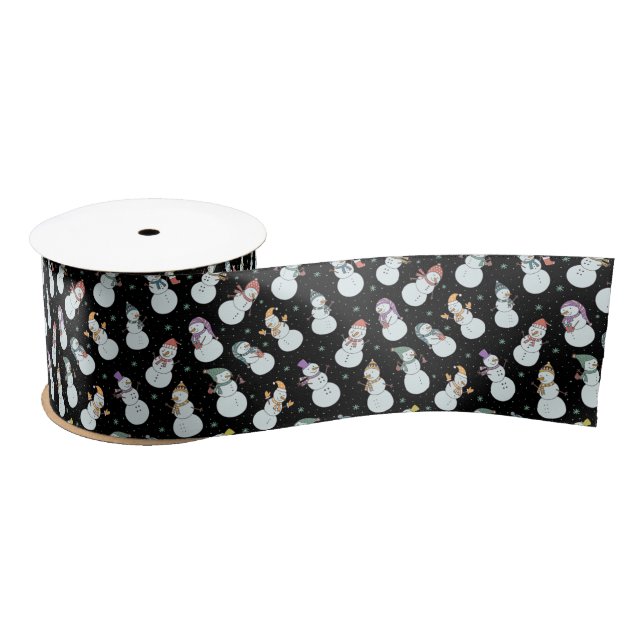 Ruban En Satin Enfants Noël mignon Snowman en noir Casquette (Bobine)