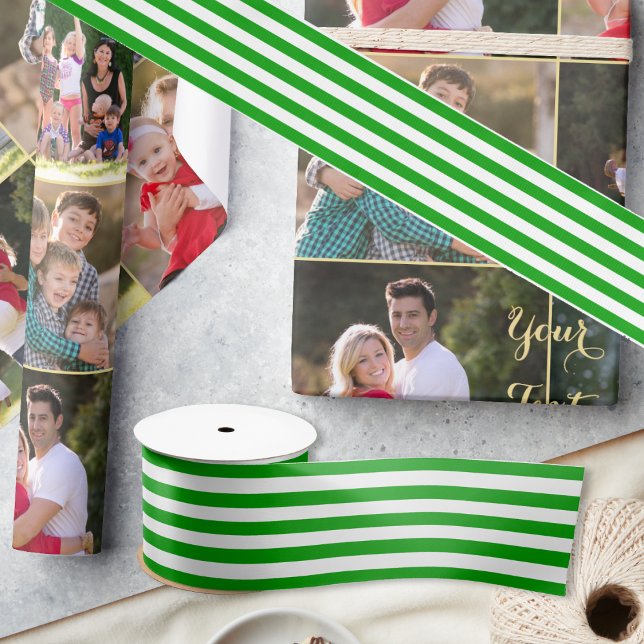 Ruban En Satin Enveloppe cadeau de Noël Green White Stripes Class (Christmas Green White Stripes Classy Gift Wrap Satin Ribbon)