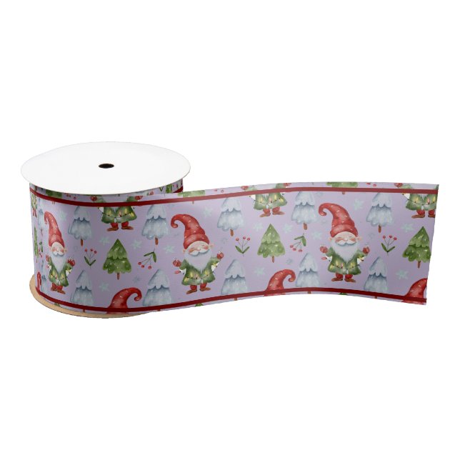 Ruban En Satin Enveloppement cadeau de Noël Gnome Purple Aquarell (Bobine)