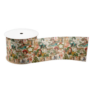 Ruban En Satin Ephémère de Noël Vintage Fun, Festif et coloré