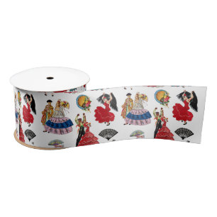 Ruban En Satin Espagnol vintage Flamenca Danseuse femmes fans art