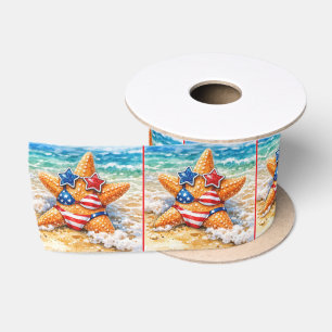 Ruban En Satin Étoile de mer patriotique dans le sable de la plag