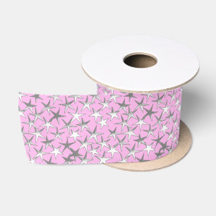 Ruban En Satin Etoiles d'argent sur Pastel Pink
