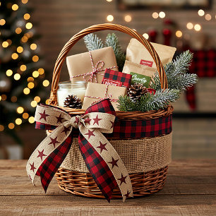 Ruban En Satin Étoiles de Burlap et de plaid